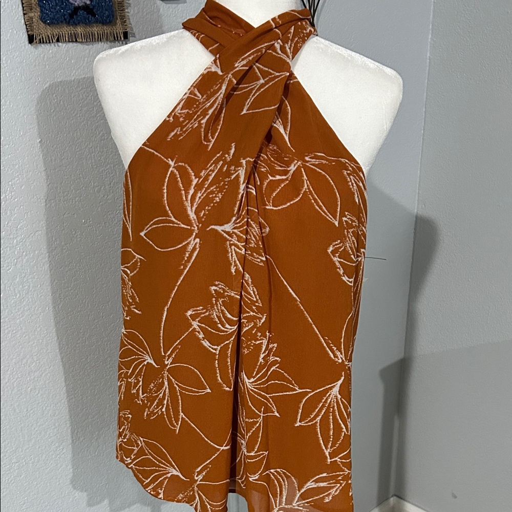 Calvin Klein Rust Floral Halter Blouse